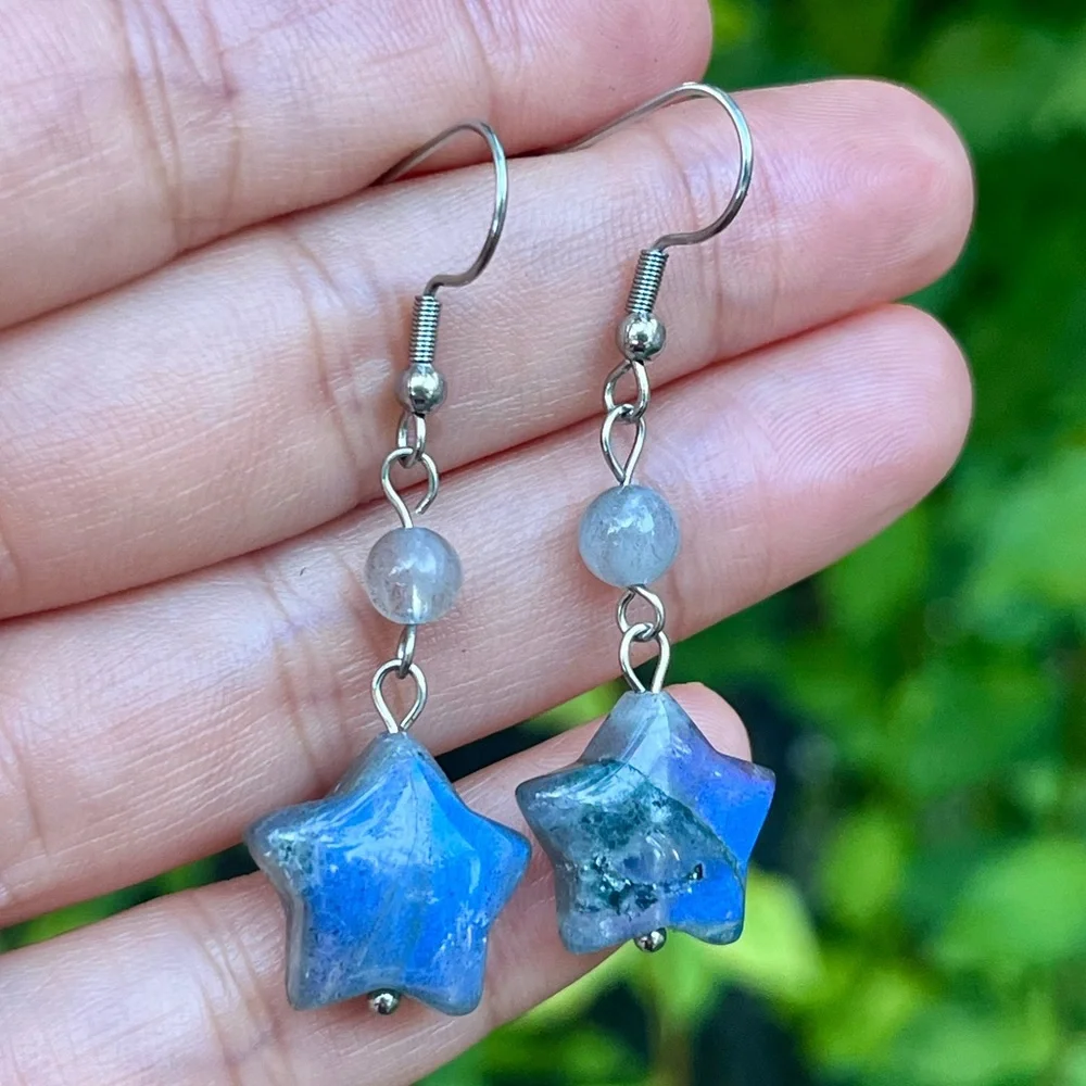 Stainless steel labradorite‎ star drop earrings 0431